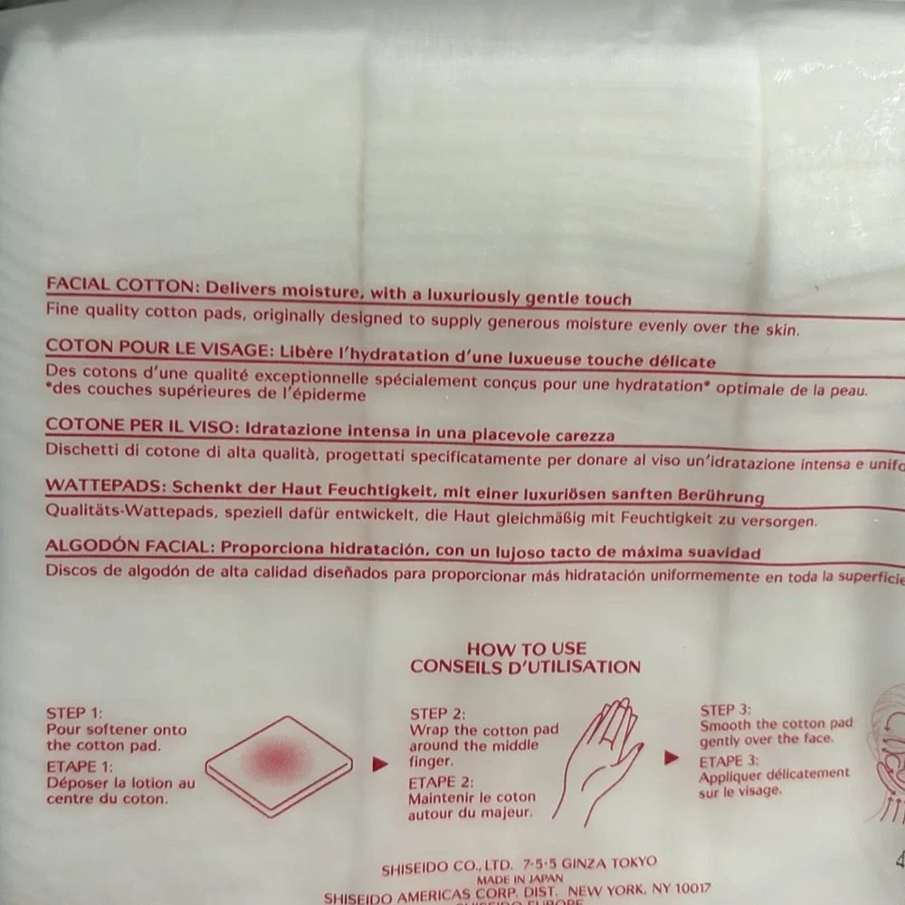 2-pack Shiseido Facial Cotton 165 Sheets per pack 100% Cotton NEW Sealed bundle